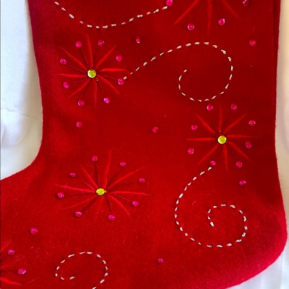 Crate & Barrel Res Christmas Stocking with Embroidered Design - Picture 3 of 7